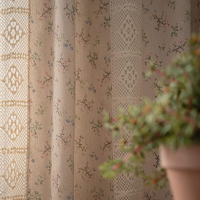 ENJOYBRIDAL Floral Curtains 84 Inch Length 2 Panels Crochet Lace Patchwork - Image 4