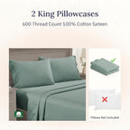 CALIFORNIA DESIGN DEN Luxuriously Soft Hotel Quality 600 Thread Count, 100% Cotton Set of 2 Cases, Crisp & Cool King Pillow Cases 2Pc, Set of 2, Fits King Pillows (Sage)