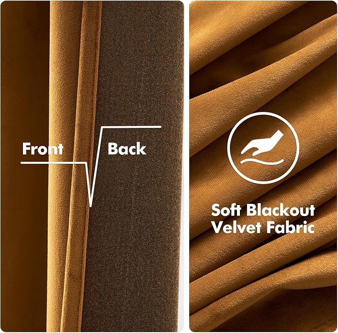 MIULEE Velvet Curtains Golden Brown 52 x 96 Inch Length Set of 2 | Grommet - Image 3