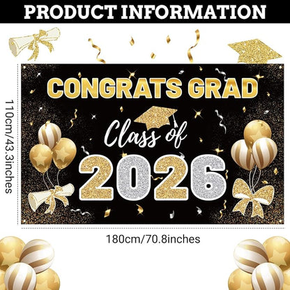 STARSIDE 2026 Graduation Backdrop 70.8x43.3 Inch Black Gold | Congrats Grad - Image 2