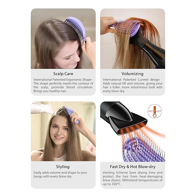 NuWay 4HAIR DoubleC U.S. Patented Double Curved Detangling Brush is Hair Dryer Safe (Rose Pink)