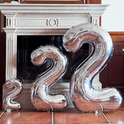 Silver Number 2 Foil Balloons, Huge Number Balloons - Image 3