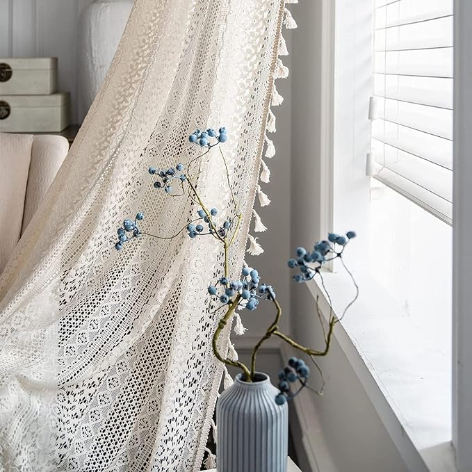 Sutuo Home Boho Sheer Curtain 108 Inches Long, Crochet Lace - Image 5