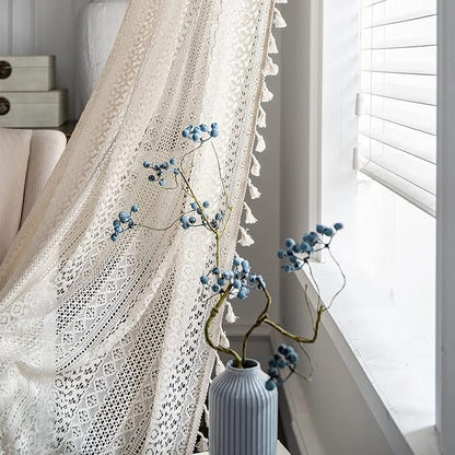 Sutuo Home Boho Sheer Curtain 108 Inches Long, Crochet Lace - Image 5