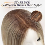 starluck Human Hair Toppers for Women Real Human Hair No Bangs 4 * 5.5 inch Base 12 inch SilkHug Hair Topper for Women Cover Grey Roots(Gray Brown with Platinum)