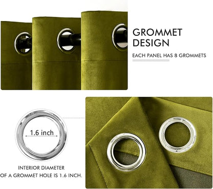 MIULEE Velvet Curtains Light Olive Green 52 x 90 Inch Length Set of 2 | Grommet - Image 2