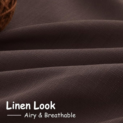 Coffee Linen Curtains for Living Room Back Tab Rod Pocket Semi Sheer Curtains - Image 5