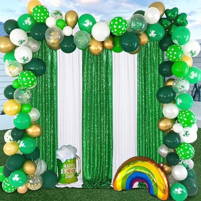 Green Sequin Backdrop Curtains 2 Pcs 5FTx10FT Glitter Backdrop Christmas - Image 3
