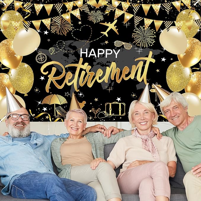 Mocsicka Happy Retirement Backdrop Pink Rose Gold Balloons Women Happy - Image 5