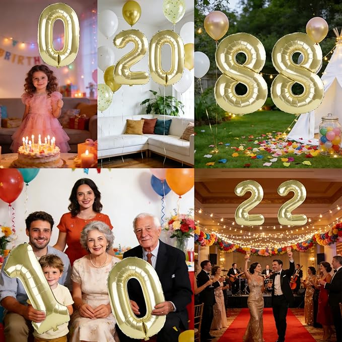 40 Inch Number 88 Balloons for 88th Birthday Party Decorations, 0-100 Champagne - Image 7