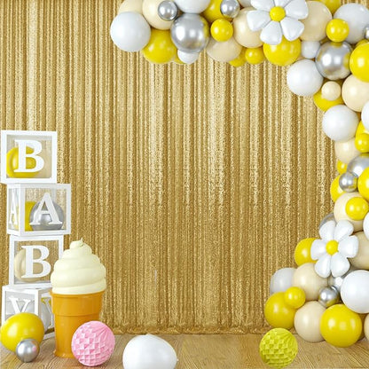 2×8FT-2PCS Gold Sequin Backdrop Curtains Panels, Photography Backdrop Glitter - Image 4