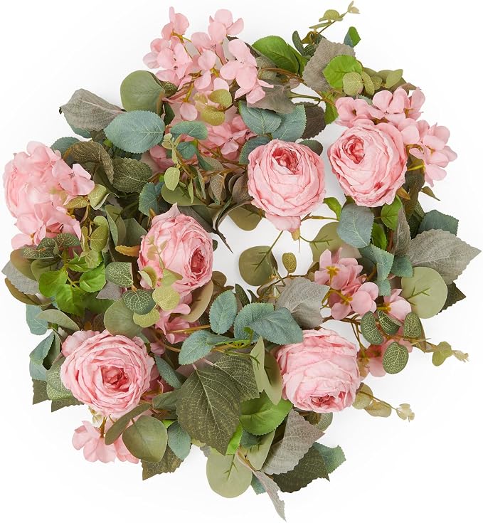 Artificial Flower Garland 2pcs 5.4ft Rose & Hydrangea Vine, Light Pink | by PONKING