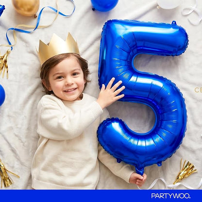 PartyWoo Number Balloons 40 Inch Blue Number 5 Kit - Image 3