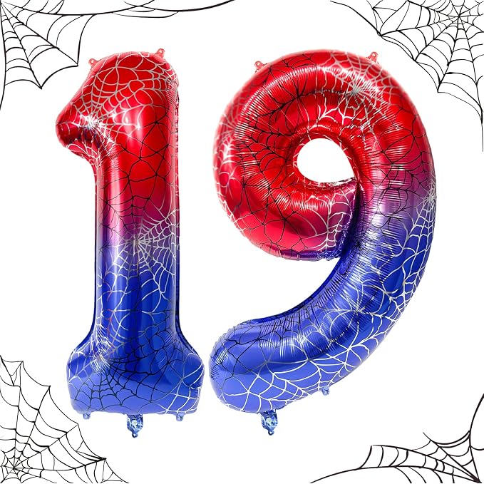 40 Inch Spider Theme Number Foil Balloons, Large Number 19 Balloons by TNCDJKPA