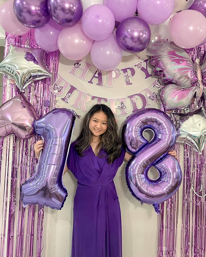 4 Balloon - Purple Birthday Number Balloons, 40 Inch Decorations Men Women | - Image 7