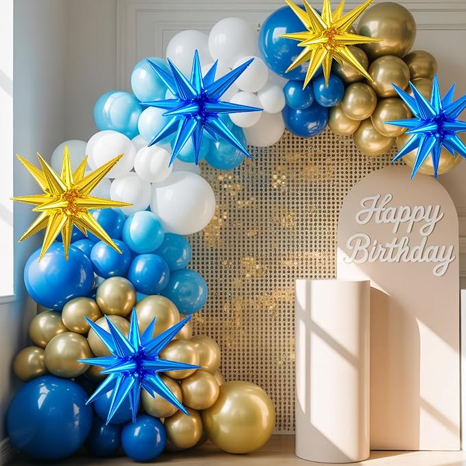 Blue Gold Star Balloons, 22/27 Inch Gold and Blue Star Foil Aluminum Balloons - Image 5