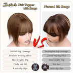 Hair Toppers for Women Clip in Bangs Real Human Hair,10 Inch 30g Brown Topper for Women 150% Density Silk Base Clip in Pieces Straight for Thin Daily Use