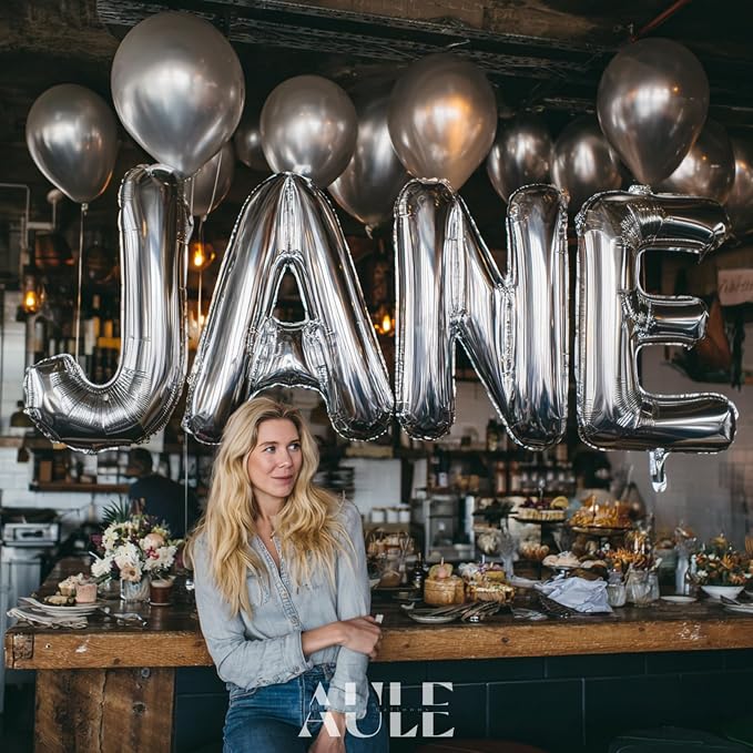 AULE 40 Inch Silver A Balloon Letter Foil A-Z Birthday Big Alphabet | Birthday - Image 3