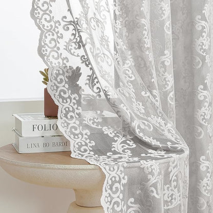 FOLKSIDE Grey Lace Curtains 54 Inch Length 2 Panels Paisley Pattern Rod Pocket - Image 4