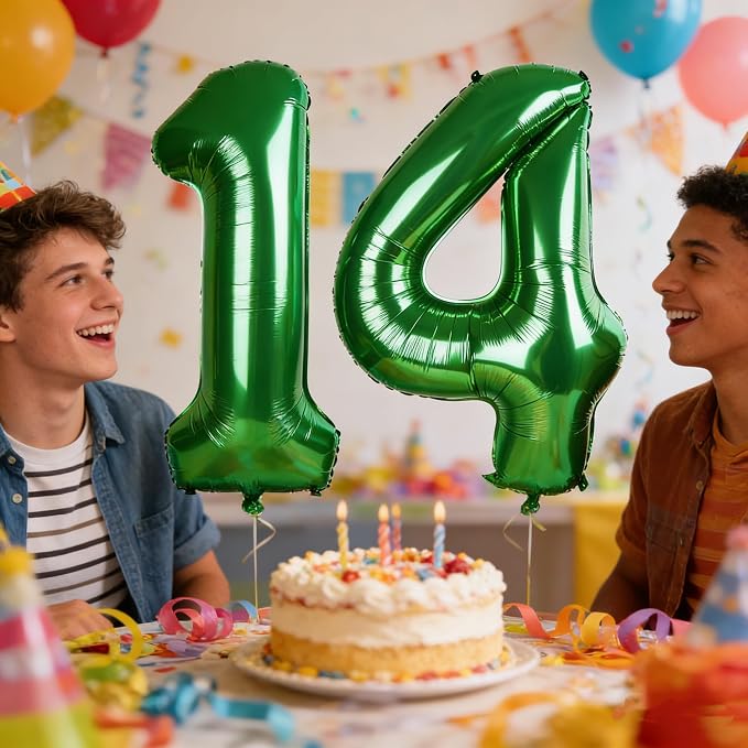 Number 14 Balloons 40 Inch for 14 41 Birthday Party Decorations, Dark Green | - Image 2