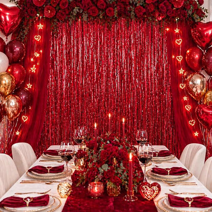 jijAcraft Red Tinsel Foil Fringe Curtain, 3 Pack 3.2x6.5 Feet Metallic Red - Image 7