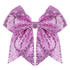 Large Glitter Cheer Bows Clips, Jumbo Big 7 Inch Cheerleading Sequin Hair Bow Hair Accessories for Teens Girls Football Sports Cheerleader Outfit Uniform (Light Purple)