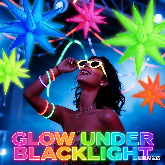 Glow in the Dark UV Reactive Neon Star Balloons Party Decorations | 5 UV - Image 2