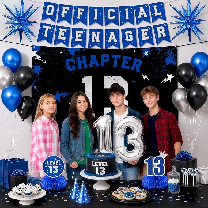 13th Birthday Decorations for Boys and Girls, Chapter 13 Party Set | Blue Black - Image 2