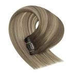 YoungSee 150G Clip in Human Hair Extensions Brown Clip on Hair Extensions for Women Walnut Brown Ombre Light with Blonde Clip in Hair Extension Real Human Hair 22inch 7pcs
