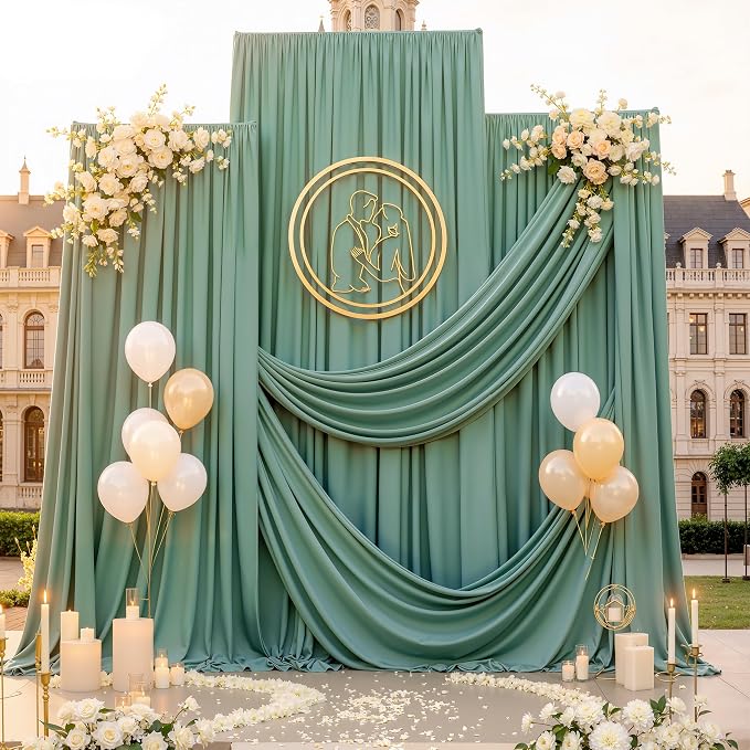 20ft x 15ft Grayish Green Backdrop Curtains by CO-AVE