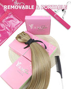 YoungSee Clip on Hair Extensions Blonde Highlight Clip in Human Hair Extensions Light Blonde Highlighted Golden Blond Clip in Extensions Real Human Hair for Women 18In 7Pcs 120G