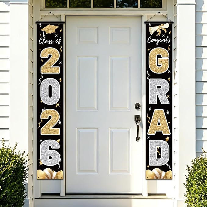 Graduation Decorations 2026, Class of 2026 Banner Congrats Grad | Black Porch by CAKKVDE