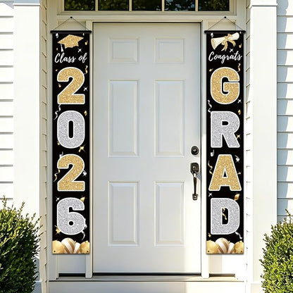 Graduation Decorations 2026, Class of 2026 Banner Congrats Grad | Black Porch by CAKKVDE