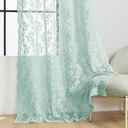 FOLKSIDE Pastel Turquoise Lace Curtains 63 Inch Length Western Paisley Aqua - Image 5