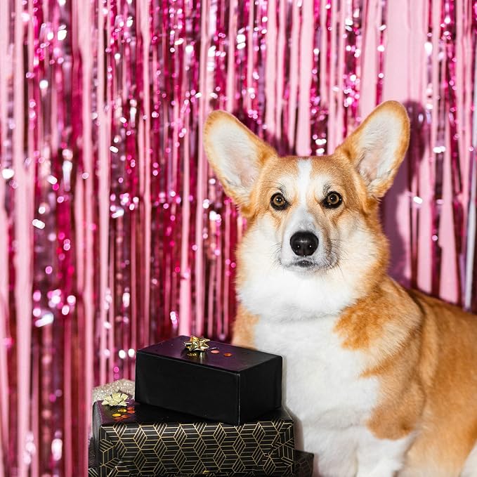 10 Pack Pink Backdrop Curtain 3.2ft x 8.2ft Metallic Tinsel Foil Fringe - Image 5