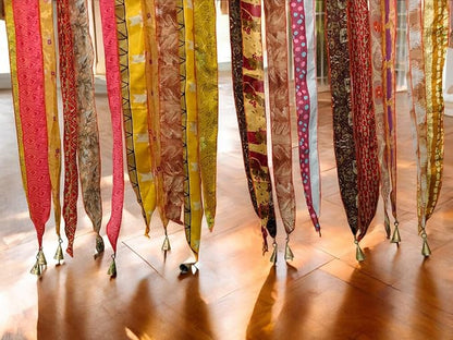 Mango Gifts Bohemian Door Curtain Made from Recycled Silk Sari Ribbon Orange - Image 5