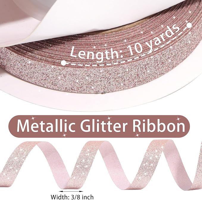 Rose Gold Metallic Glitter Ribbon - Image 3