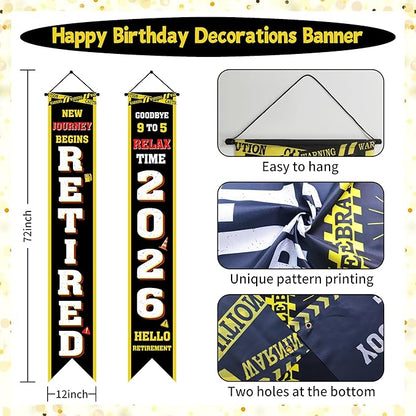 Holkcog Retirement Party Decorations, Caution Logos Retired Person Banner | - Image 2