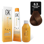 GK HAIR Global Keratin Goldens 6.3 Dark Golden Blonde Hair Color Cream Tube (3.4 Fl Oz/100ml) + 20 Volume Developer (5 Fl Oz/150ml) - Professional Permanent Long Lasting Toner Dye