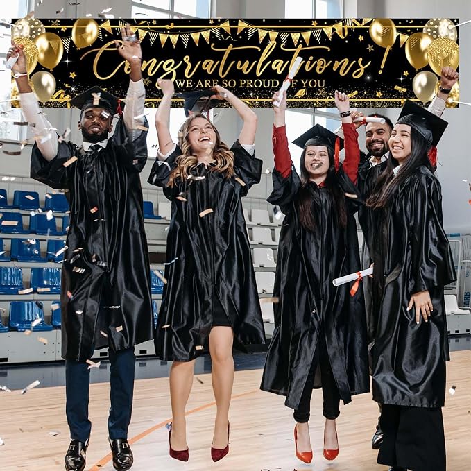 Graduation Decoration Banner Black and Gold Graduation 2026 Banner Sign Gold - Image 7