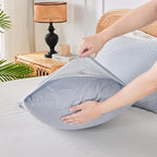 JELLYMONI 100% Natural Cotton Striped Standard Pillowcases Set, 2 Pack Thin White and Blue Stripes Pattern Printed Pillow Covers with Envelope Closure(Pillows are not Included)