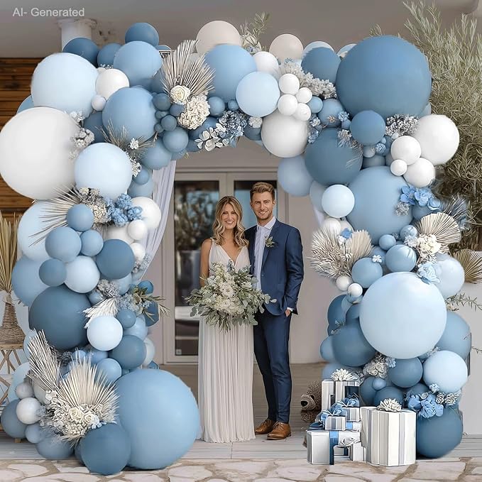 Dusty Blue White Balloons Arch Kit Double Stuffed, Party Decor | Slate - Image 6