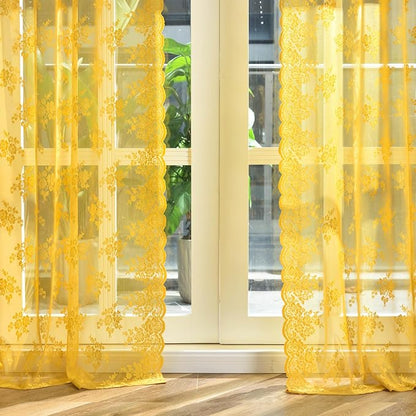 Kotile Mustard Yellow Sheer Lace Curtains - Image 7