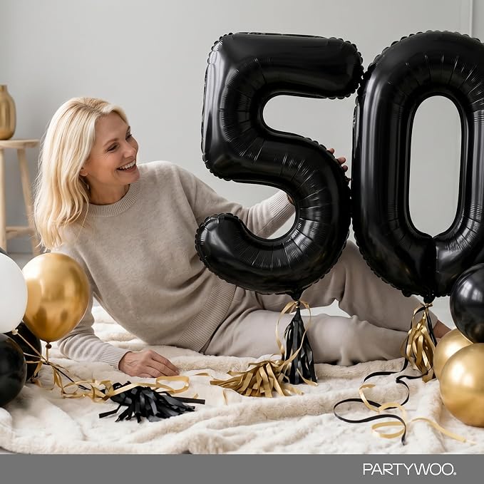 PartyWoo Number Balloons 40 Inch Black Number 50 Kit 33pcs - Image 3