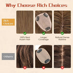 Rich Choices Human Hair Toppers for Women-100% Real Remy Hair Topper with 3D 360°Bang-Upgraded 150% Density 9 * 12CM Lace Base-Clip in Hairs topper for Thinning Hairs-10Inch #4 Medium Brown