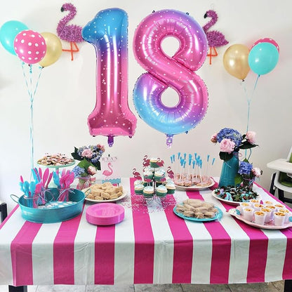 40 In Rianbow Large Numbers Balloons 0-9, Self Inflating Gradient Blue Pink - Image 6