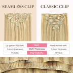 GOO GOO Clip in Hair Extensions Real Human Hair, Remy Human Hair Extensions Clip ins for Women, Natural Human Hair, 16inch 130g 7Pcs, 18D/22F Dirty Blonde Highlights