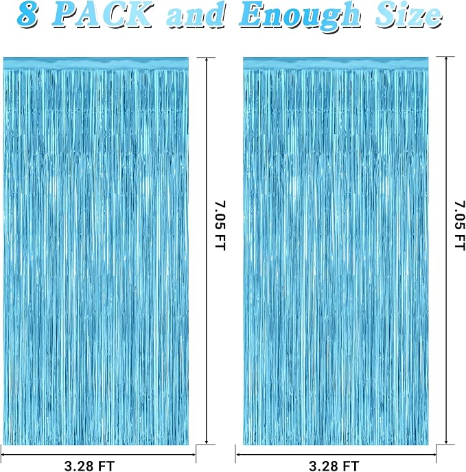 8 Pack Party Decorations, 3.28 FT x 7.05 FT Party Streamer, Metallic Sky Blue - Image 2