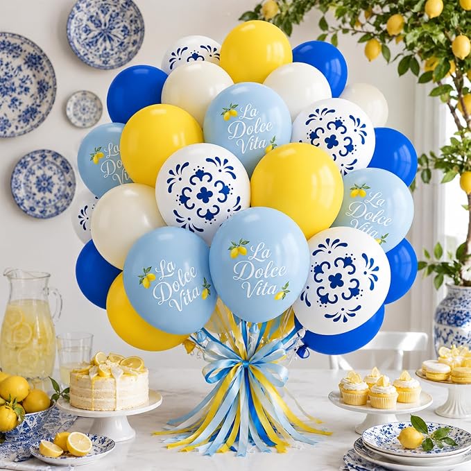 Blue and Yellow Lemon Balloons 12inch Amalfi Coast Party Decorations | Pastel - Image 4