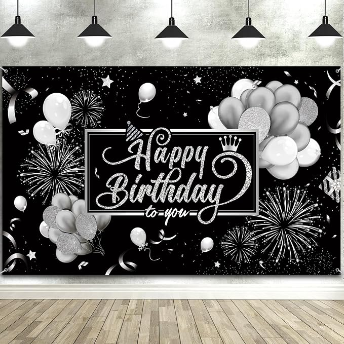 Blulu Happy Birthday Backdrop Banner Sign Poster Large Fabric Glitter Balloon by Blulu